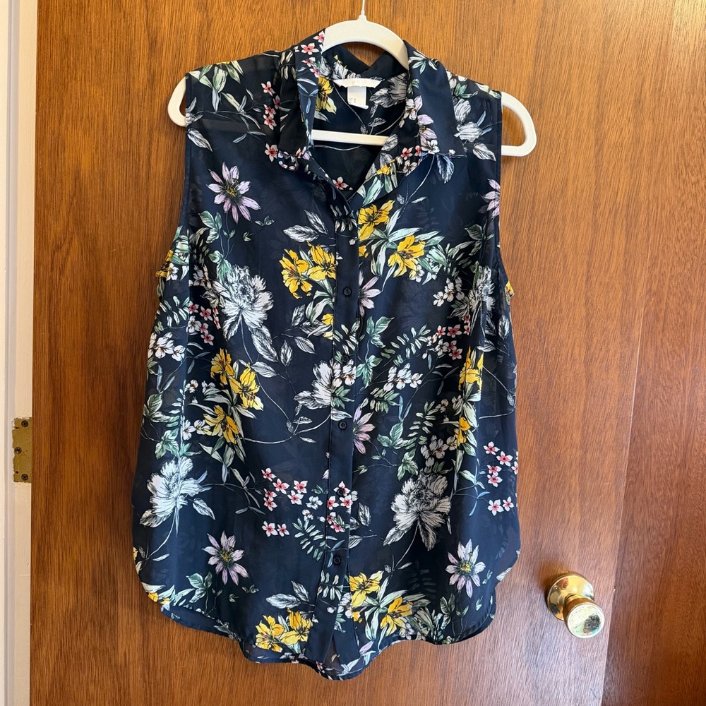 H&M Floral Chiffon Sleeveless Women's Top Size 14